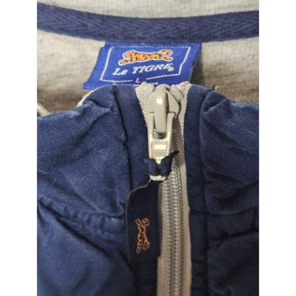 Vintage Le Tigre Sweater Mens Large Gray Navy Quarter Zip Mock Neck Pullover 90s - Picture 3 of 7
